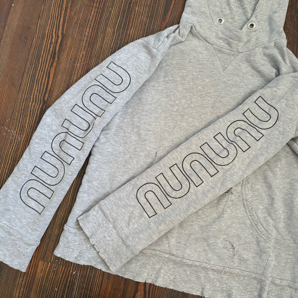 NUNUNU kids distressed gray hoodie sweatshirt - Picture 6 of 8